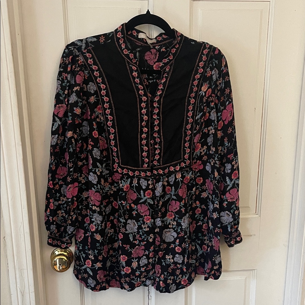Woman Within Black and Pink Floral Blouse